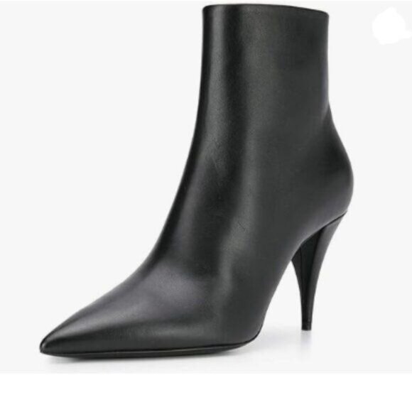 FSJ Black Pointed Toe Ankle Boots High Cone Heel Leather Side Zipper Shoes - Picture 1 of 8